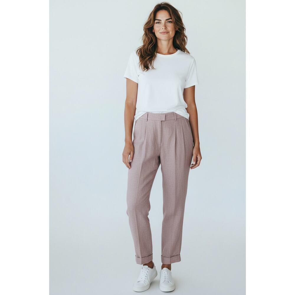 Brunello Cucinelli Relaxed Linen Pleated Cuffed Pants with Monili Chain Size 12 - Picture 3 of 10